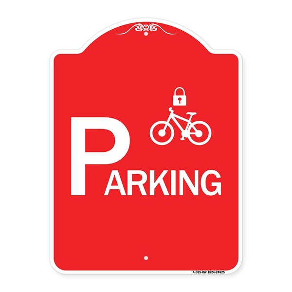 Signmission Parking With Cycle and Lock, Red & White Aluminum Architectural Sign, 18" x 24", RW-1824-24625 A-DES-RW-1824-24625 - main